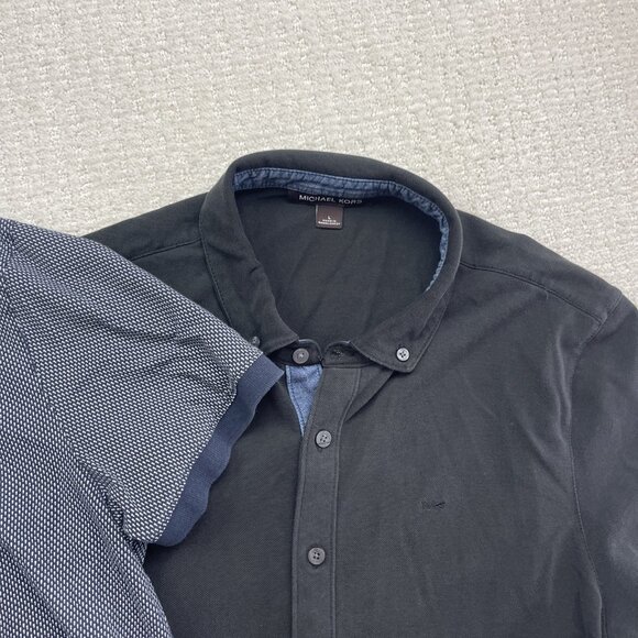 Lot x2 Michael Kors Polo Men's L Black / Blue Preppy Button up / Pullover - Picture 3 of 14